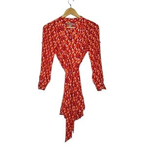 Petite Banana Republic orange, red, white long sleeve dress